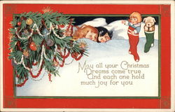 Children Sleeping Dreaming of Christmas Postcard Postcard