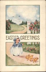 Child on Pathway with Three Chicks Postcard