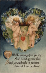 Two Cupids in Heart of Flowers Postcard Postcard