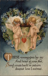 Two Cupids in Heart of Flowers Postcard