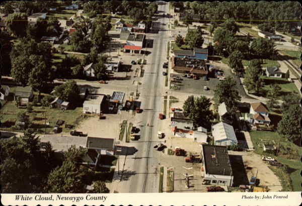 Aerial View of Town White Cloud Michigan