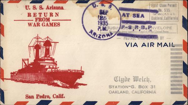 USS Arizona Return from War Games First Day Covers
