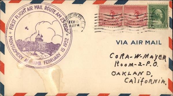 First Flight Air Mail Route AM 23 POD Montgomery Alabama