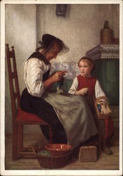 Grandmother and Young Girl by Albert Anker Postcard
