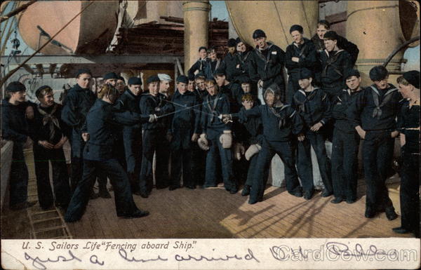 US Sailors Life Fencing aboard Ship Navy