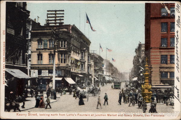 Kearny Street, Looking North From Lotta's Fountain at Junction Market and Geary Streets San Francisco