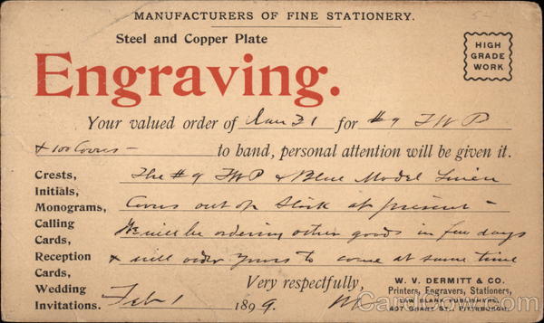 W.V. Dermitt & Co., Manufacturers of Fine stationery Pittsburgh Pennsylvania