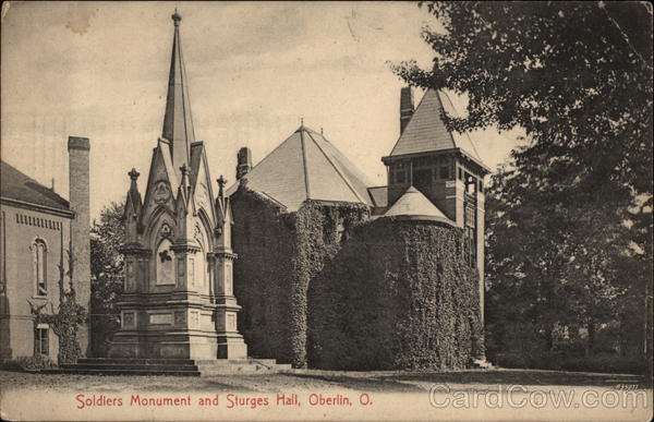 Soldiers Monument and Sturges Hall Oberlin Ohio