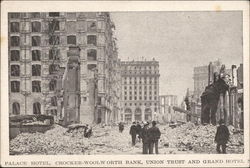 Palace Hotel, Crocker-Woolworth Bank, Union Trust and Grand Hotel Postcard