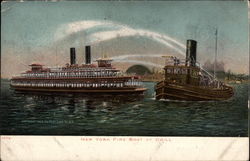 New York Fire Boat at Drill Postcard