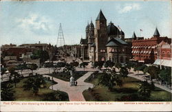 Post Office, Also Showing the Electric Light Tower (25 Feet High) Postcard