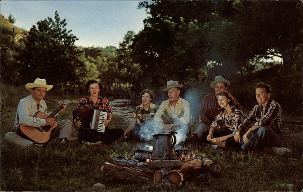 Campfire at Twilight on a Dude Ranch Cowboy Western