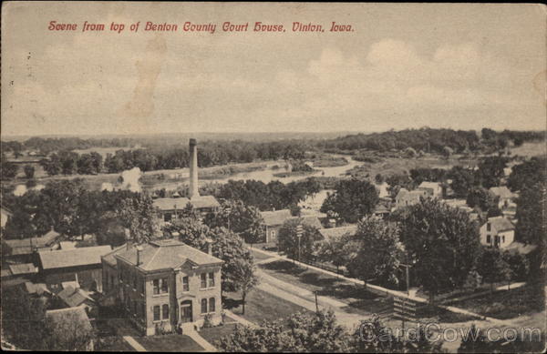 Scene from top of Benton County Court House Vinton Iowa