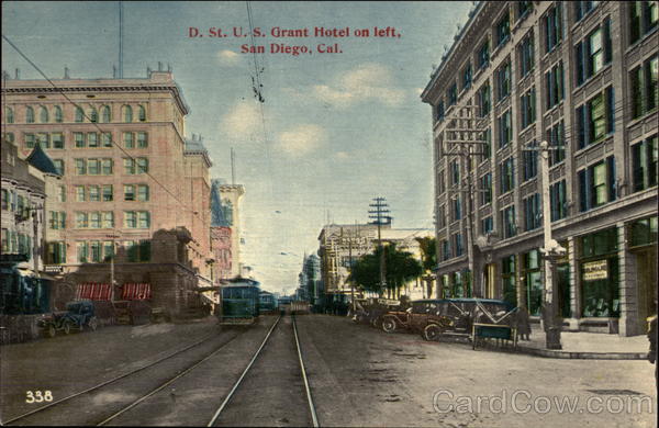 D Street, US Grant Hotel on Left San Diego California