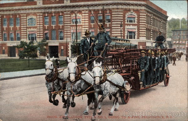 Hook and Ladder Truck No. 1 Going to a Fire Providence Rhode Island