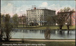 View in Loring Park showing Hotel Plaza Minneapolis, MN Postcard Postcard