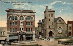 Masonic Temple and Christian Church Postcard