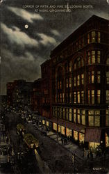 Corner of Fifth and Vine St. looking North at night Postcard