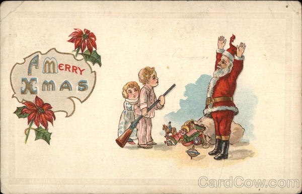 A Merry Xmas - Children Holding Up Santa Claus