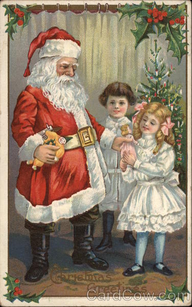 Santa Giving Toys to Two Children