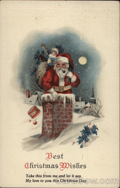 Best Christmas Wishes - Santa and Sack in Chimney Santa Claus