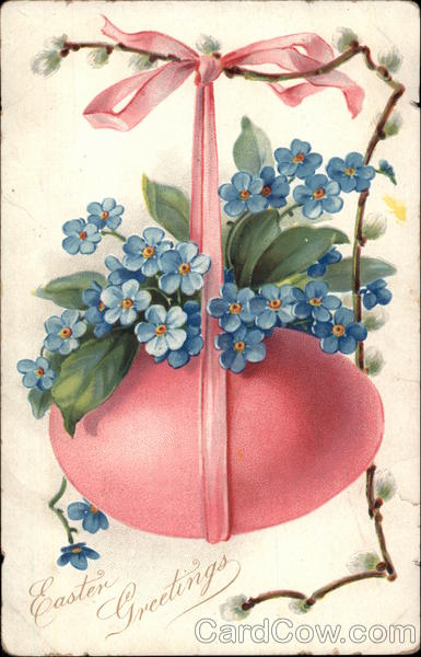 Easter Greetings - Large Pink Egg and Flowers Eggs