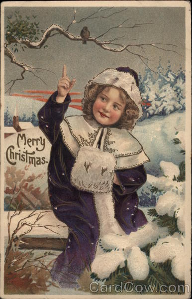 Merry Christmas - Girl in Snowy Scene Children