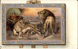Lion Family, Including Cubs, With Crown and Sceptre Postcard