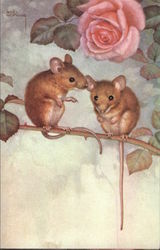 Two Mice in Rose Bush Postcard