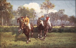 Horses and Riders in English Countryside Postcard