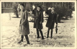 3 Children Throwing Snow Balls Postcard