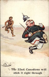 Canadian Soldier Chases a German Soldier Postcard
