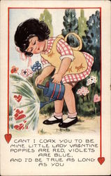 Girl Watering Flowers Postcard