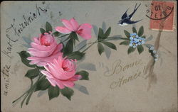 Bonne Annee - Happy New Year - Flowers Postcard