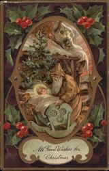 All Good Wishes for Christmas - Santa Claus with Baby Postcard
