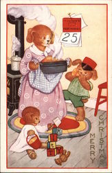 Merry Christmas - Dog Family Cooking Dinner Postcard