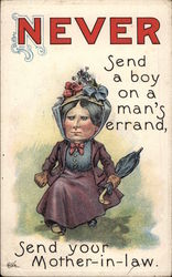 Woman in Purple Suit Carrying Umbrella Postcard