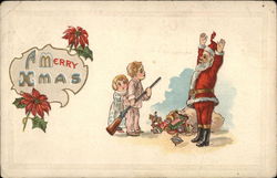 A Merry Xmas - Children Holding Up Santa Claus Postcard