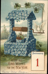 With All Kind Wishes for the New Year - Wishing Well Postcard