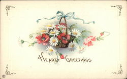 Hearty Greetings - Basket of Flowers Postcard