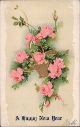Pink Roses in a Basket Postcard