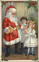 Santa Giving Toys to Two Children Postcard