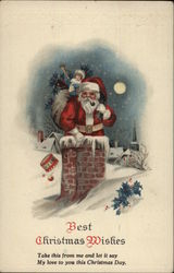Best Christmas Wishes - Santa and Sack in Chimney Santa Claus Postcard Postcard