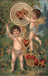 Two Cupids with Valentine Paraphenalia Postcard