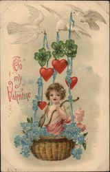 To My Valentine - Cupid with Doves Postcard
