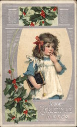 Best Christmas Wishes - Young Girl with Book Postcard