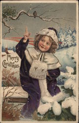 Merry Christmas - Girl in Snowy Scene Postcard