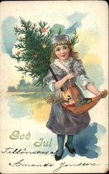 Happy Christmas - Girl with Christmas Tree Postcard