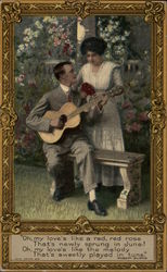 Man Playing Guitar for a Woman Postcard