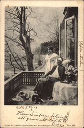 Injured Soldier with Woman and Dog Saint Bernards Postcard Postcard